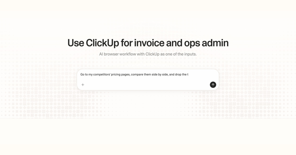 Diagram of Strawberry AI browser workflow using ClickUp for invoice and ops admin