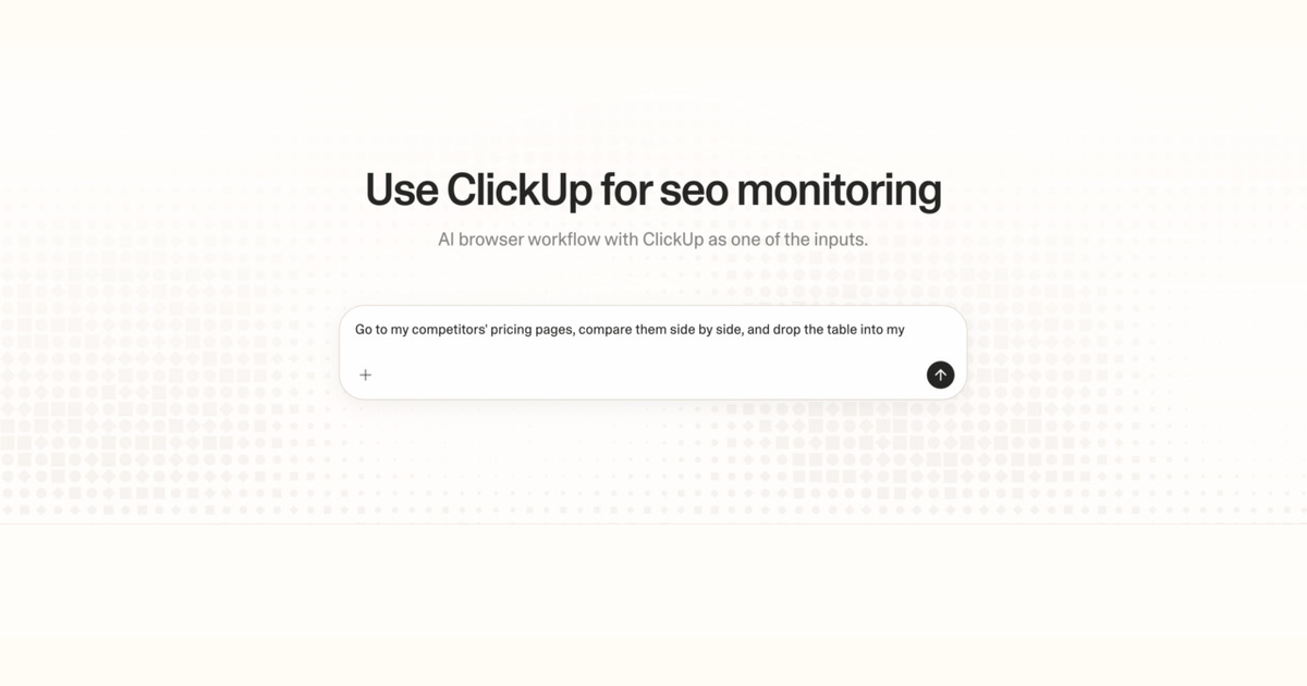 Diagram of Strawberry AI browser workflow using ClickUp for SEO monitoring