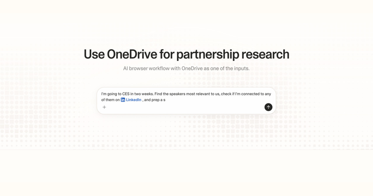 Diagram of Strawberry AI browser workflow using OneDrive for partnership research