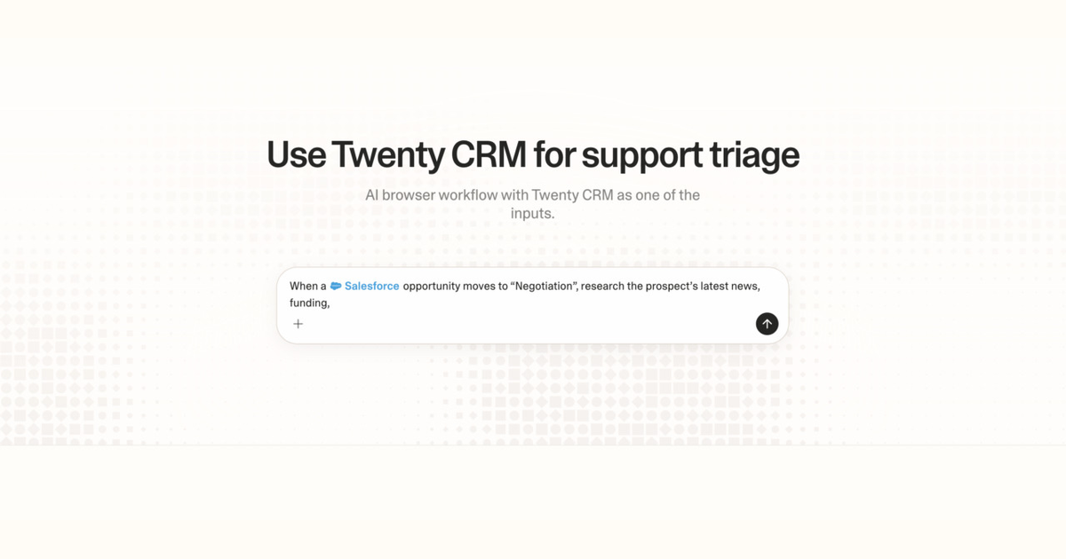 Diagram of Strawberry AI browser workflow using Twenty CRM for support triage