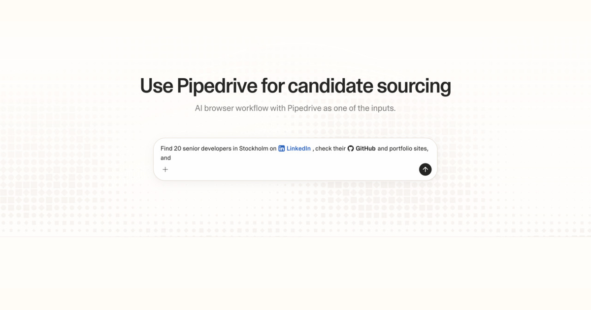 Diagram of Strawberry AI browser workflow using Pipedrive for candidate sourcing