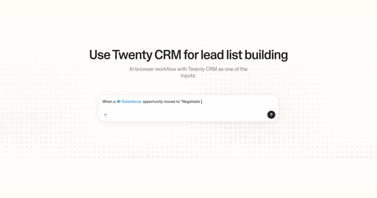 Diagram of Strawberry AI browser workflow using Twenty CRM for lead list building