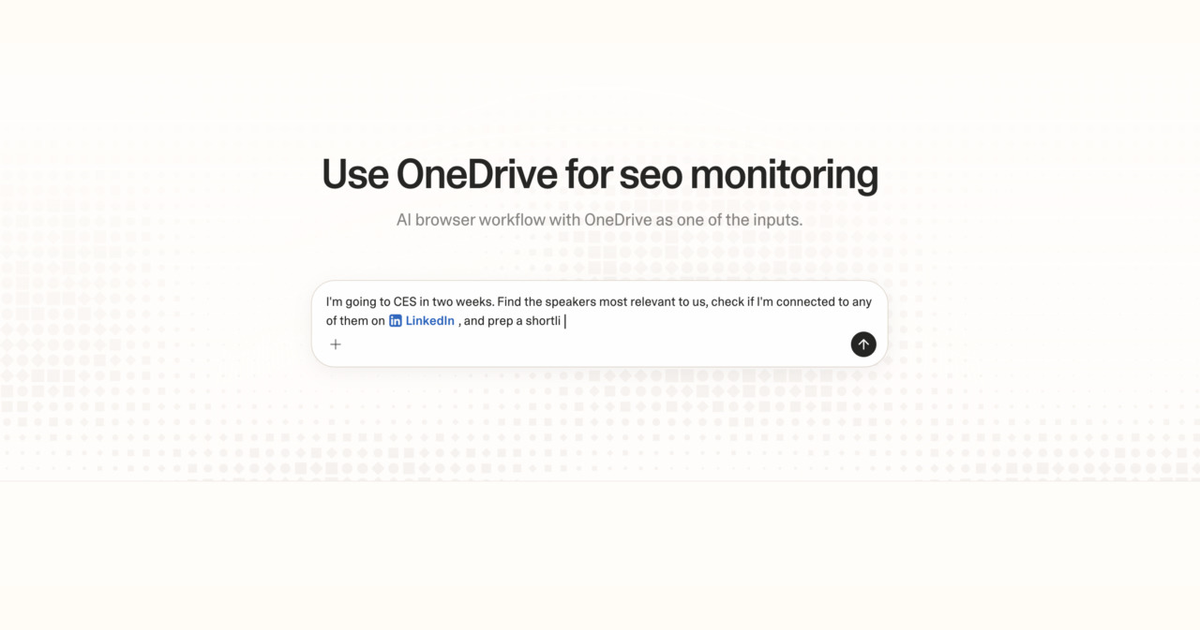 Diagram of Strawberry AI browser workflow using OneDrive for SEO monitoring