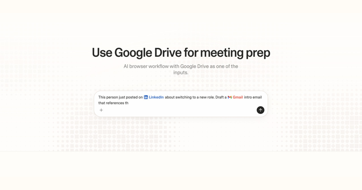 Diagram of Strawberry AI browser workflow using Google Drive for meeting prep