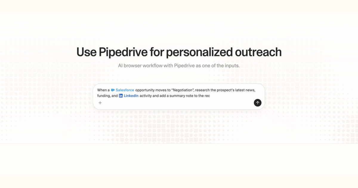 Diagram of Strawberry AI browser workflow using Pipedrive for personalized outreach