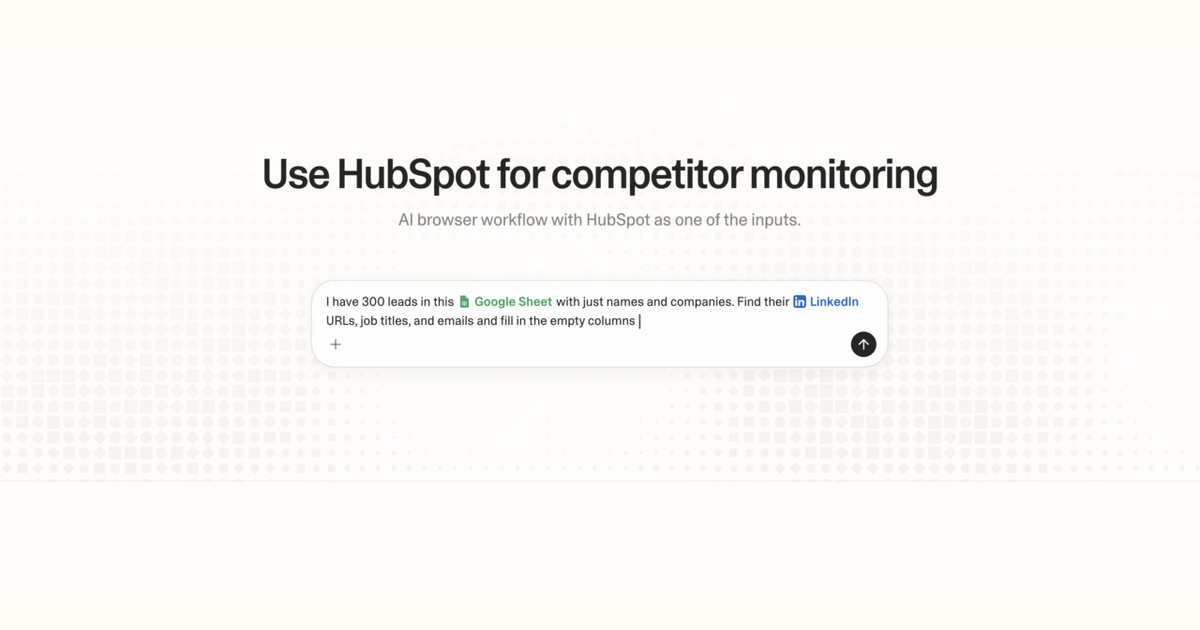 Diagram of Strawberry AI browser workflow using HubSpot for competitor monitoring