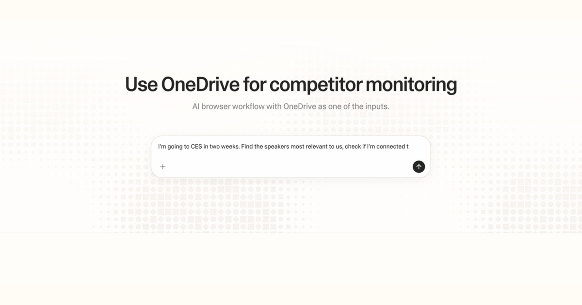 Diagram of Strawberry AI browser workflow using OneDrive for competitor monitoring