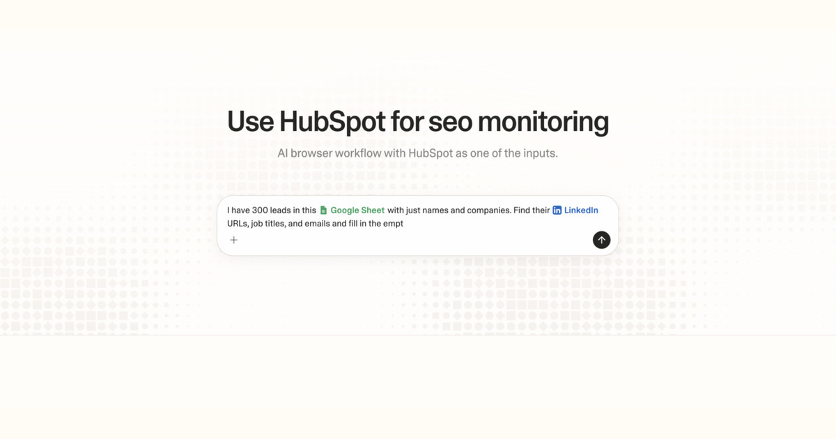 Diagram of Strawberry AI browser workflow using HubSpot for SEO monitoring