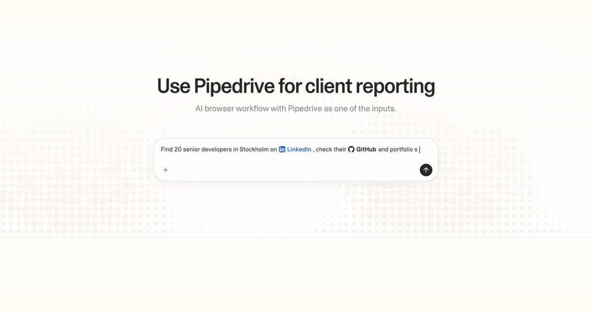 Diagram of Strawberry AI browser workflow using Pipedrive for client reporting