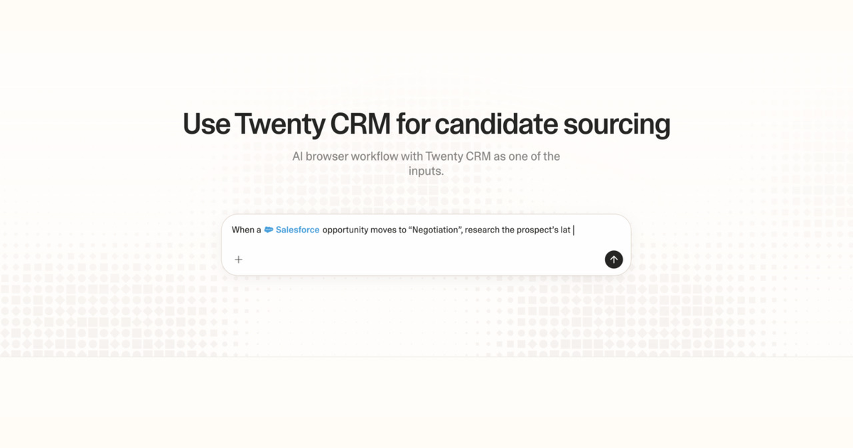 Diagram of Strawberry AI browser workflow using Twenty CRM for candidate sourcing