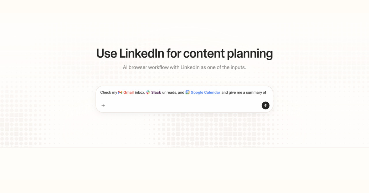 Diagram of Strawberry AI browser workflow using LinkedIn for content planning