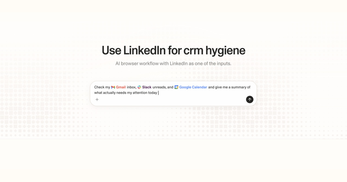 Diagram of Strawberry AI browser workflow using LinkedIn for CRM hygiene