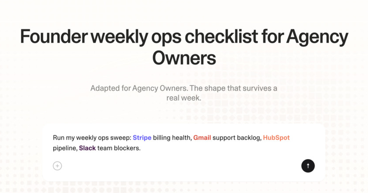 Founder weekly ops checklist for agency owners