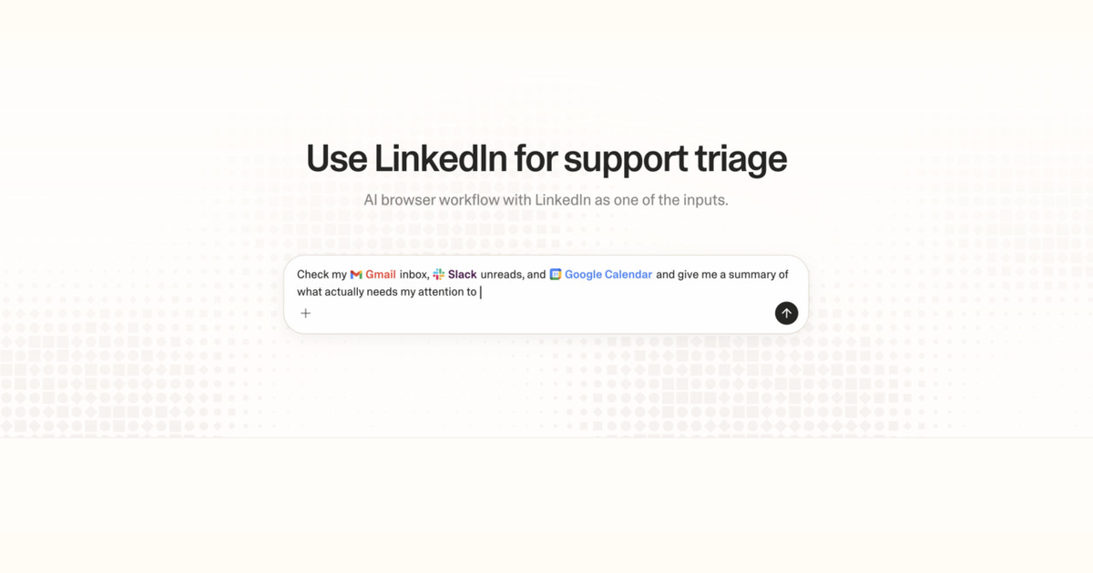 Diagram of Strawberry AI browser workflow using LinkedIn for support triage