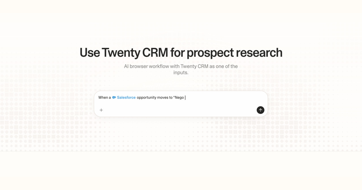 Diagram of Strawberry AI browser workflow using Twenty CRM for prospect research