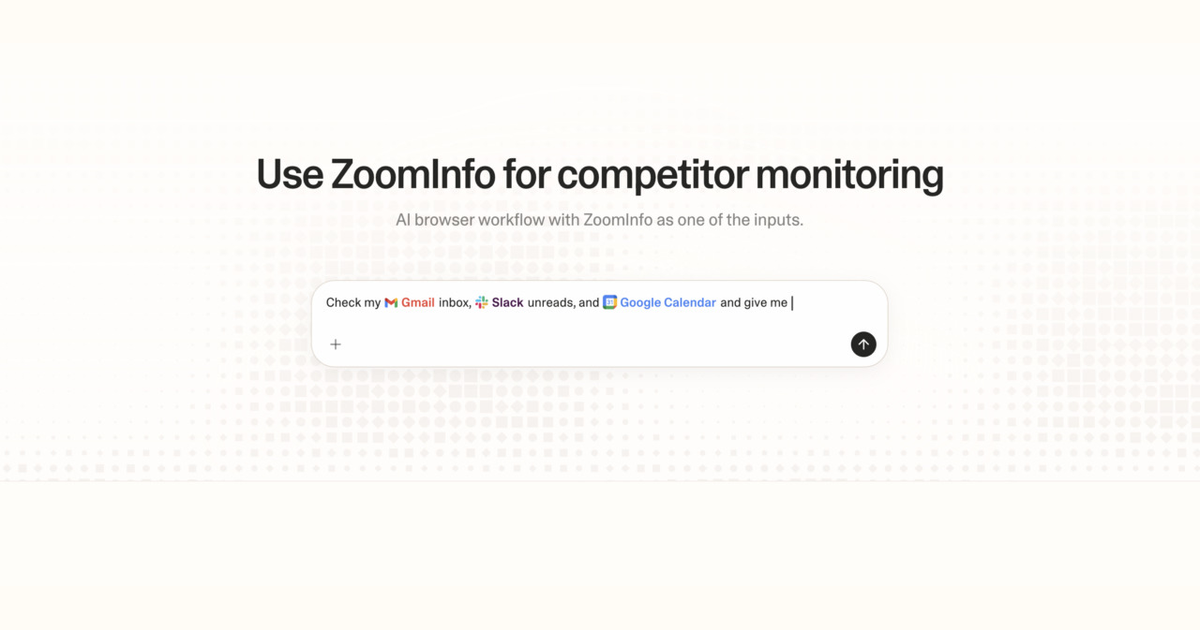 Diagram of Strawberry AI browser workflow using ZoomInfo for competitor monitoring