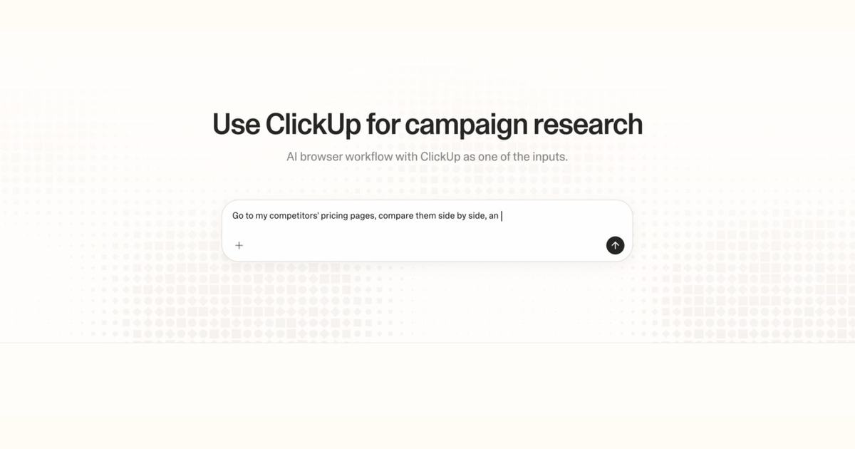 Diagram of Strawberry AI browser workflow using ClickUp for campaign research