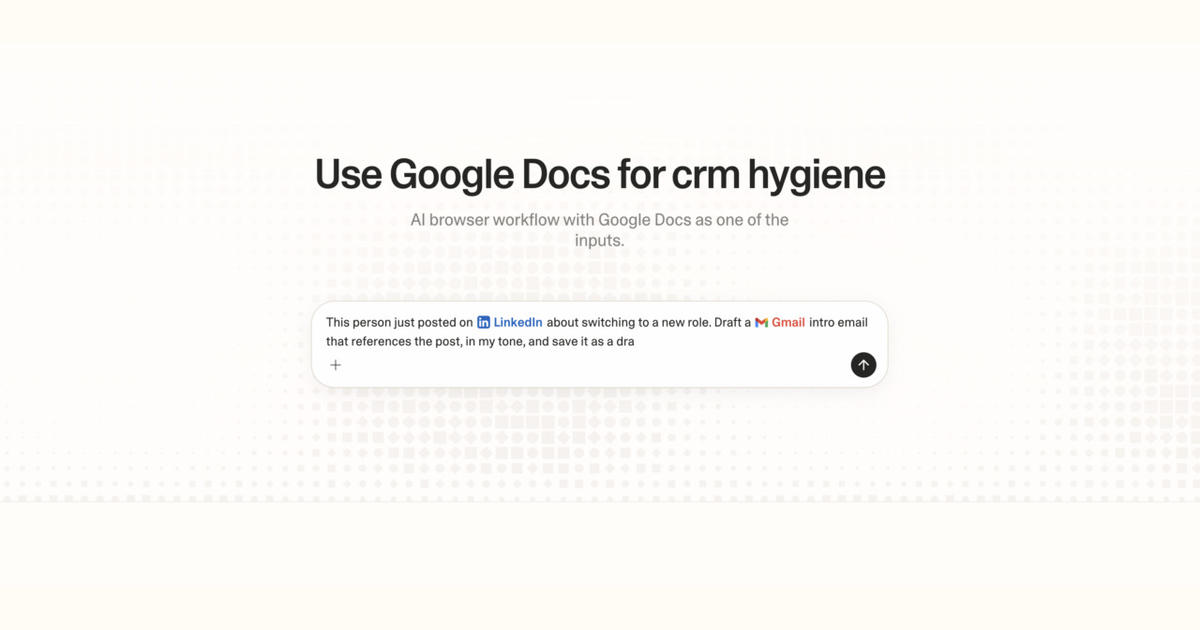 Diagram of Strawberry AI browser workflow using Google Docs for CRM hygiene