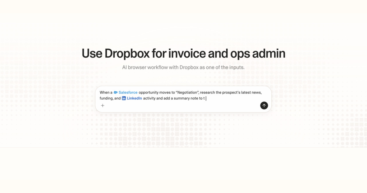 Diagram of Strawberry AI browser workflow using Dropbox for invoice and ops admin