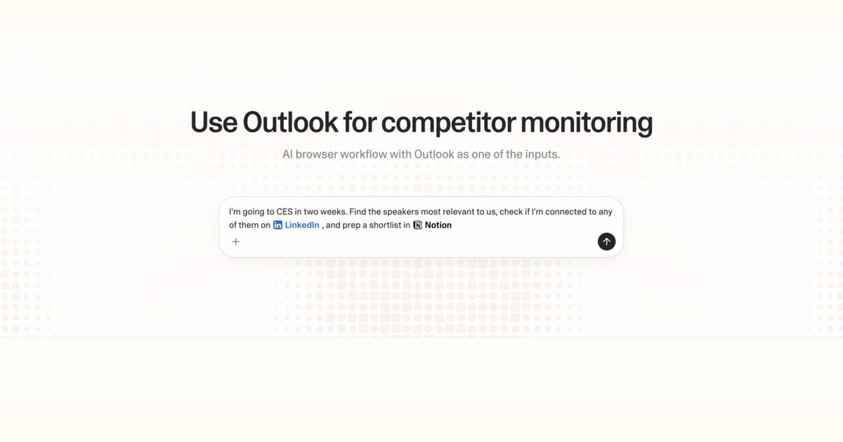 Diagram of Strawberry AI browser workflow using Outlook for competitor monitoring
