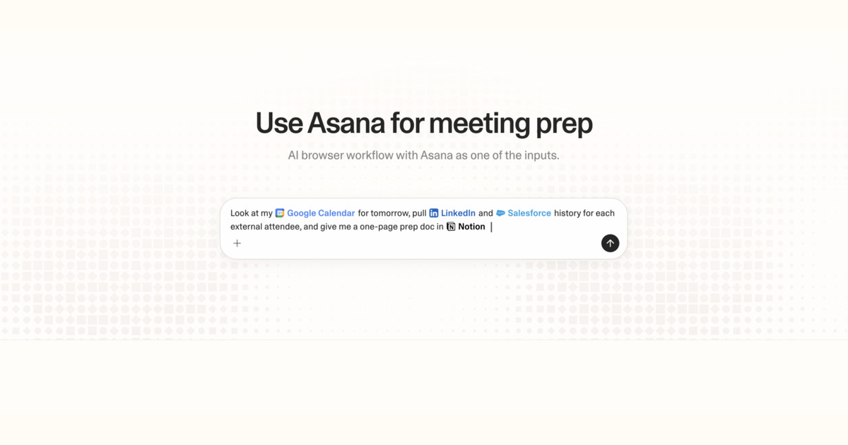 Diagram of Strawberry AI browser workflow using Asana for meeting prep