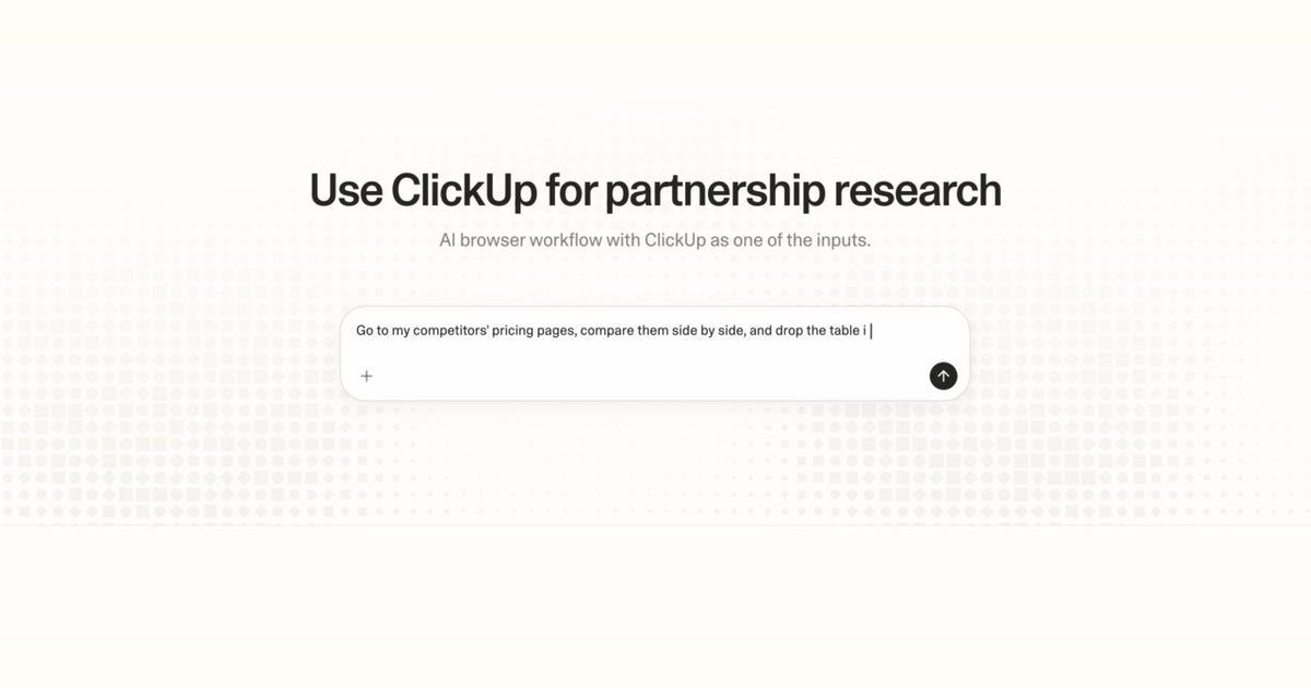 Diagram of Strawberry AI browser workflow using ClickUp for partnership research