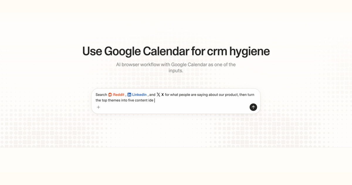Diagram of Strawberry AI browser workflow using Google Calendar for CRM hygiene