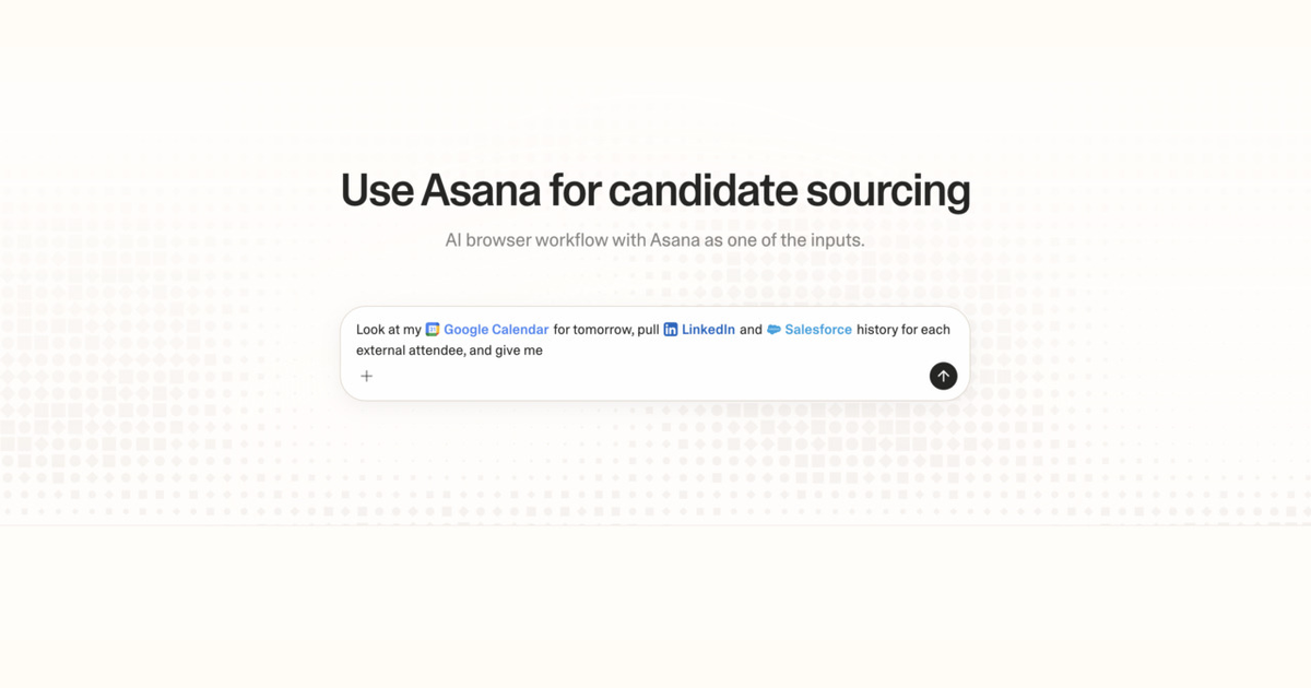 Diagram of Strawberry AI browser workflow using Asana for candidate sourcing