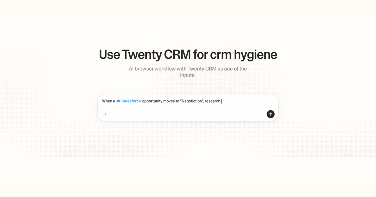Diagram of Strawberry AI browser workflow using Twenty CRM for CRM hygiene